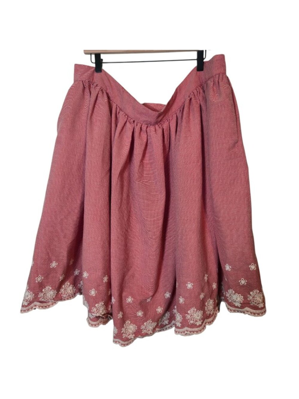 Unique Vintage Skirt 4X (22-24) red gingham scalloped hem eyelet detail retro